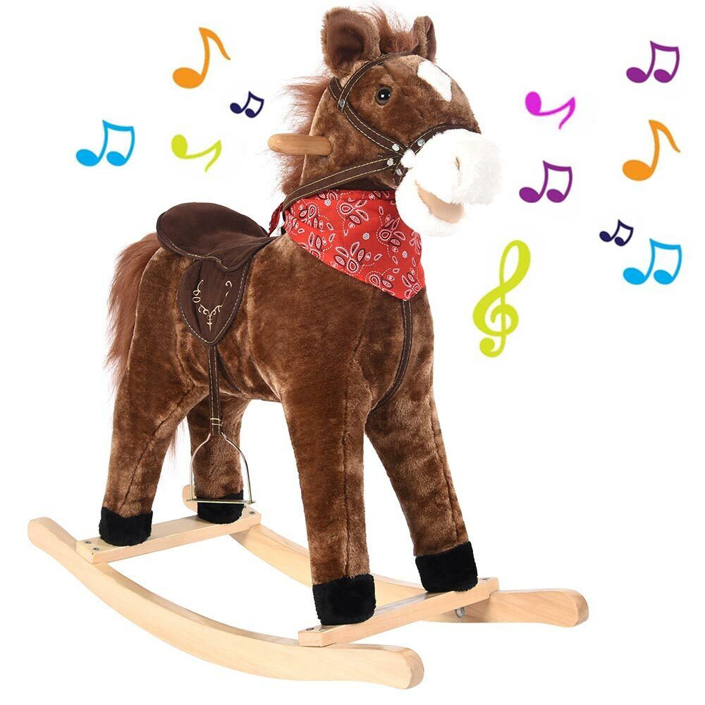 Cavallo Dondolo Cavalcabile Peluche Cavalluccio Giocattolo Bambini Suoni Marrone