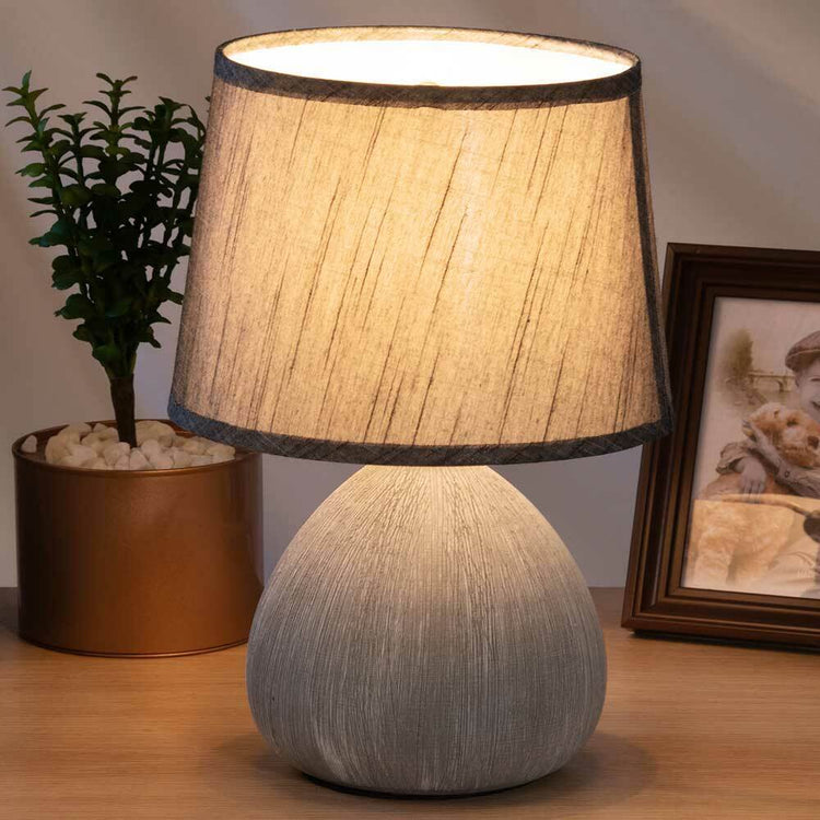 Lampada da Tavolo o Comodino 18 x 18 x 27 cm Lume Ceramica e Tessuto Grigio Design Moderno Abatjour