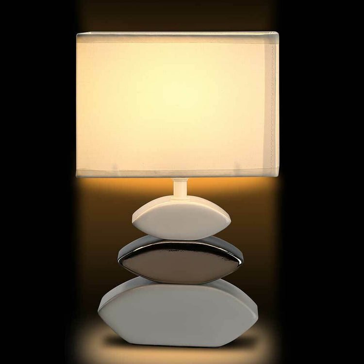 Lampada da Tavolo o Comodino 19 x 12 x 31 cm Lume Ceramica e Tessuto Bianco Design Moderno Abatjour