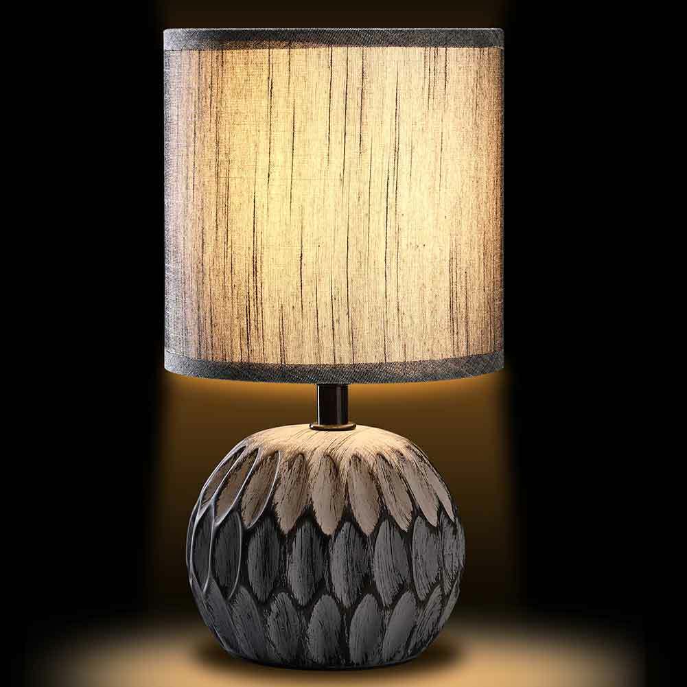 Lampada da Tavolo o Comodino 14 x 14 x 26 cm Lume Ceramica e Tessuto Grigio Design Moderno Abatjour