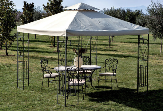 gazebo in metallo mt.3x3 pannelli laterali decorati ecru yf-3133b 35893