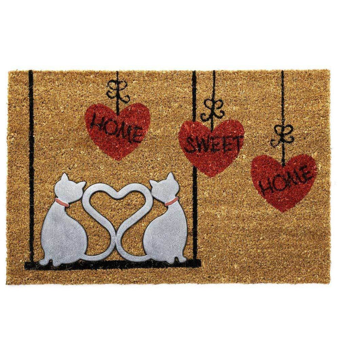 Tappeto Zerbino Fibra di Cocco Love Cats Con Figura Rilievo in Gomma 60x40cm