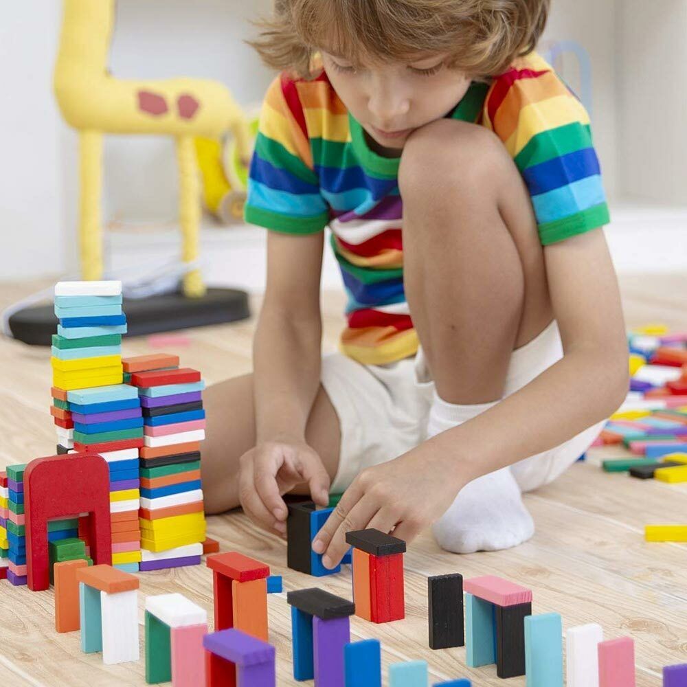 Confezione 200 Tasselli Gioco Domino Mattoncini in Legno Giocattolo Bambini