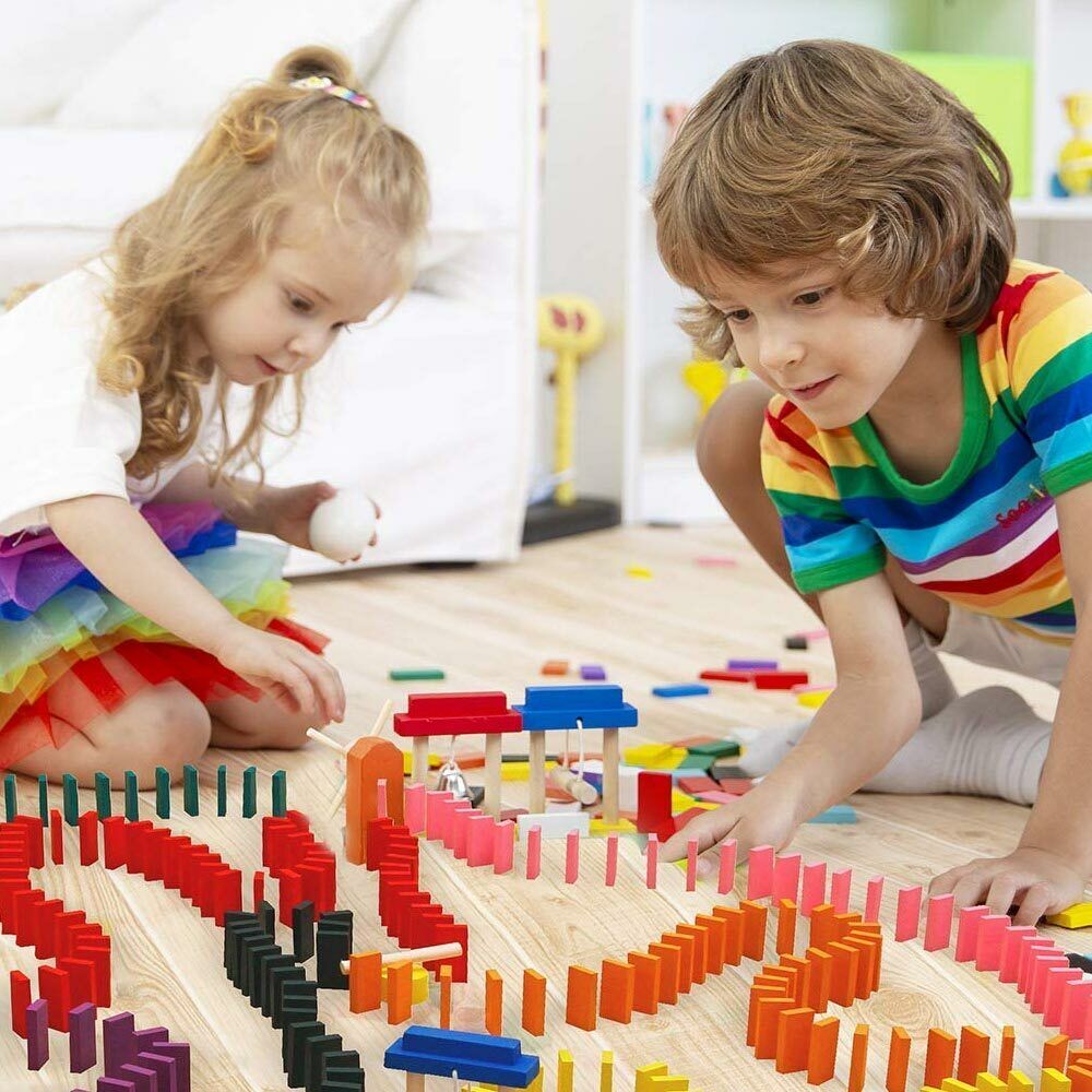 Confezione 200 Tasselli Gioco Domino Mattoncini in Legno Giocattolo Bambini