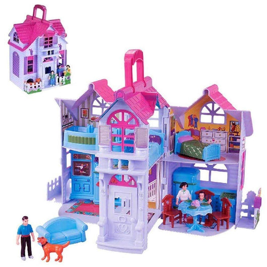 Casa delle Bambole Giocattolo Bambini Portatile 3 Personaggi e Accessori Gioco