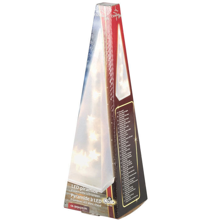 Piramide Natale Luminosa 8 LED Plastica Trasparente 30 cm Luce Bianco Caldo