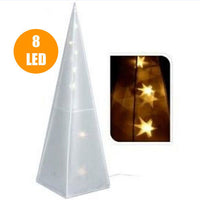 Piramide Natale Luminosa 8 LED Plastica Trasparente 30 cm Luce Bianco Caldo