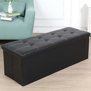 Cassapanca Pouf Contenitore Pieghevole Panca Sgabello Poggiapiedi Eco Pelle Nero