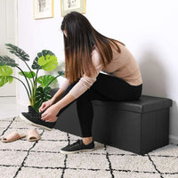 Cassapanca Pouf Contenitore Pieghevole Panca Sgabello Poggiapiedi Eco Pelle Nero