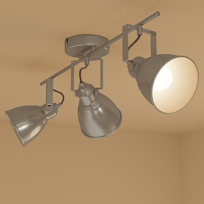 Lampadario Lampada 3 Luci Faretti Direzionabili Metallo Design Moderno E14 Silve