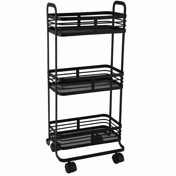 Carrello Trolley Cucina in Metallo 3 Ripiani 32x75x25cm 4 Ruote Salvaspazio Nero