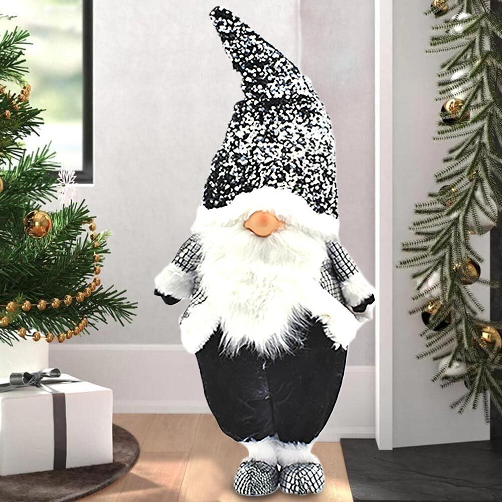 Gnomo Folletto Babbo Natale Altezza 55cm con Pailettes Nero e Argento Natalizio