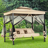 Dondolo Letto 3 Posti Con Gazebo Parasole Zanzariera Giardino Beige 257x174x235