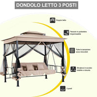 Dondolo Letto 3 Posti Con Gazebo Parasole Zanzariera Giardino Beige 257x174x235