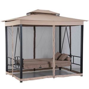 Dondolo Letto 3 Posti Con Gazebo Parasole Zanzariera Giardino Beige 257x174x235