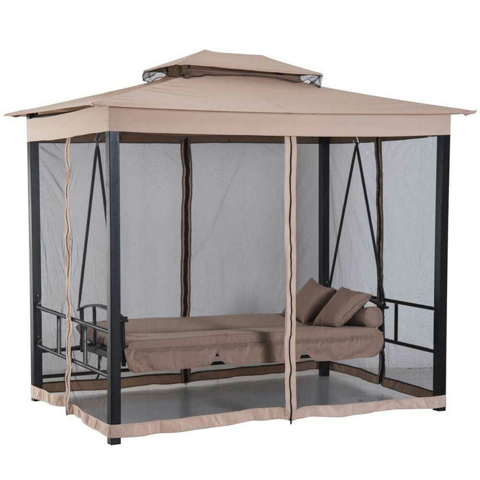 Dondolo Letto 3 Posti Con Gazebo Parasole Zanzariera Giardino Beige 257x174x235