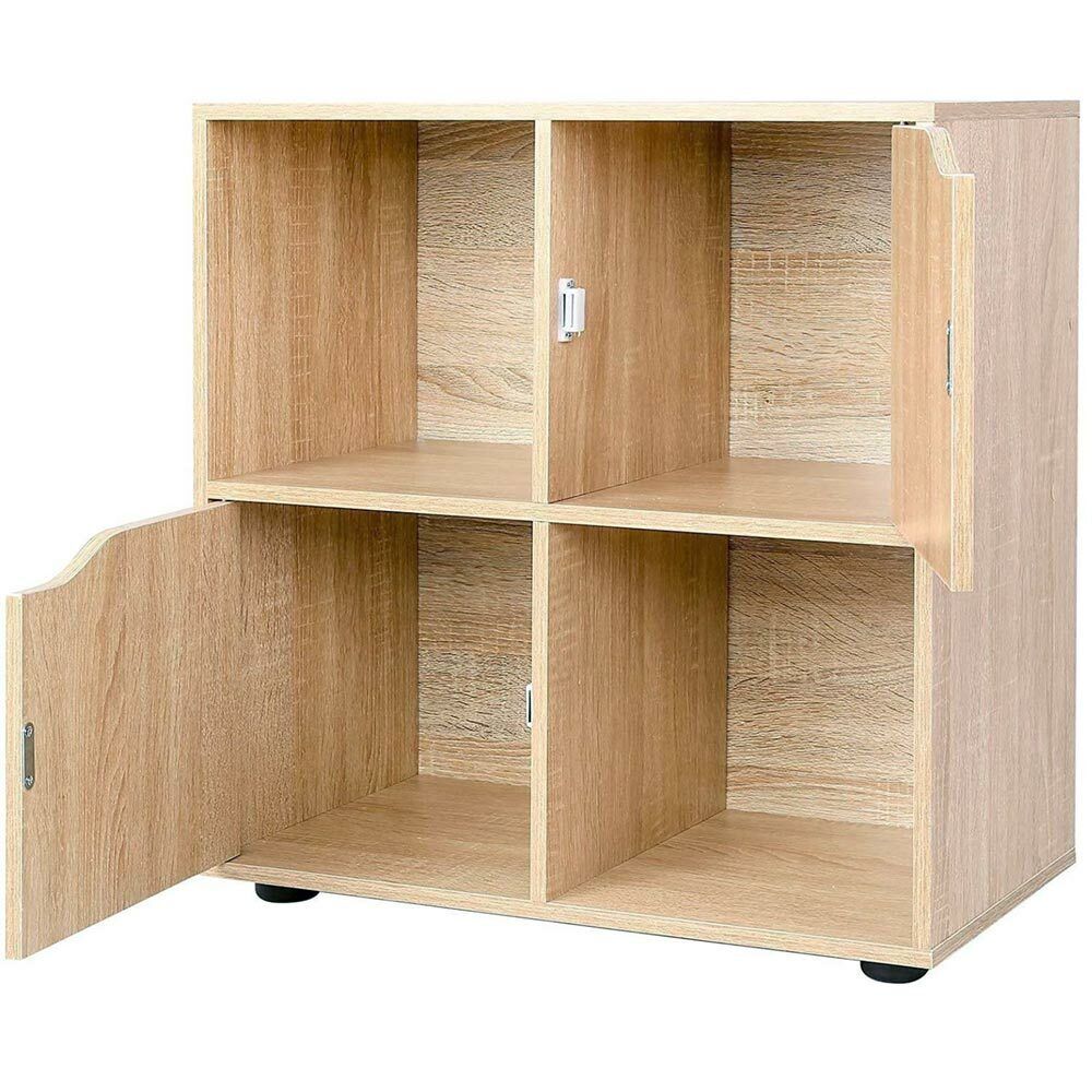 Mobile Armadio Libreria Bassa Design Cubo Moderno 4 Ripiani 2 Ante 60x29cm Acero