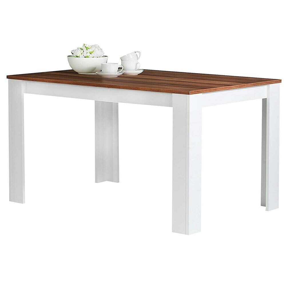 Tavolo da Pranzo Cucina Rettangolare Moderno in Legno 120x80x74cm Bianco e Noce