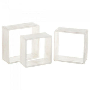 Set 3 Mensole da Parete Moderne Design Cubo Mensola Scaffale in Legno MDF Bianco