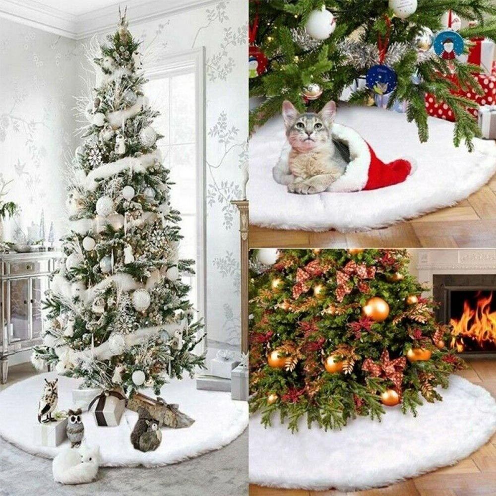 Tappeto Gonna Copertura Base Albero di Natale 90cm Peluche Bianco Effetto Neve