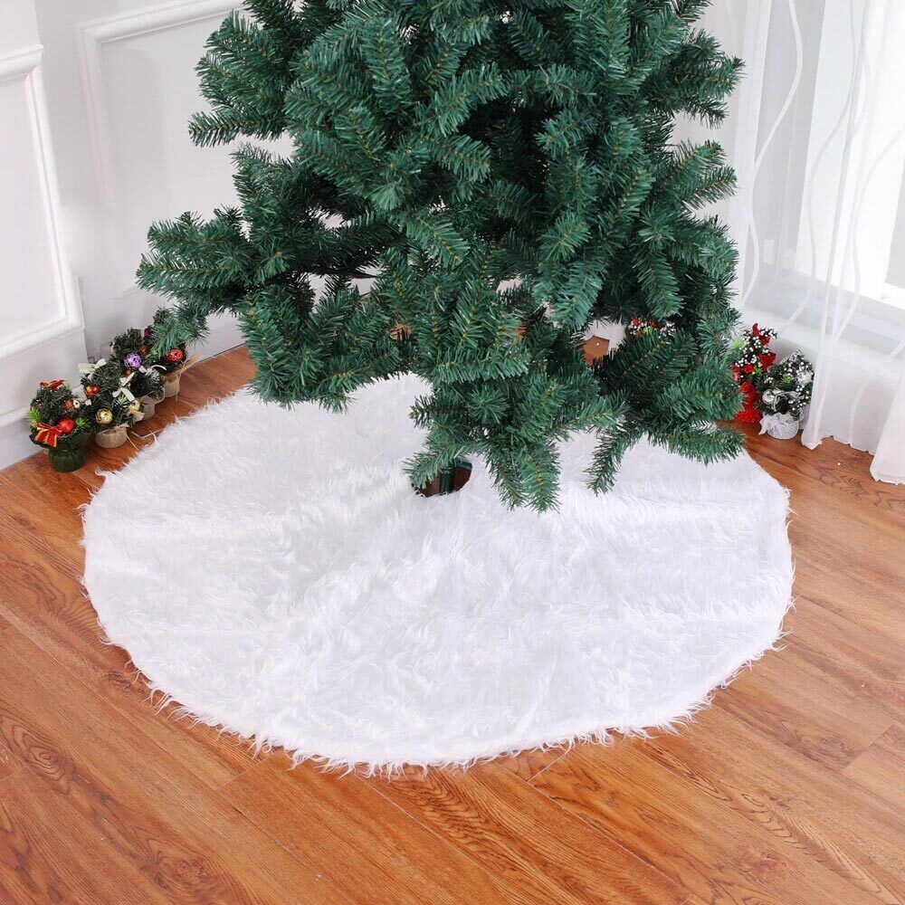 Tappeto Gonna Copertura Base Albero di Natale 90cm Peluche Bianco Effetto Neve