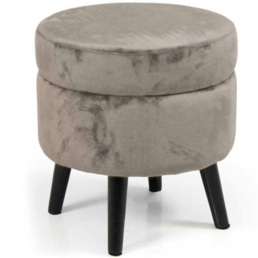 Pouf Contenitore Sgabello Cassapanca Poggiapiedi Tessuto Velluto Tortora 37x40cm