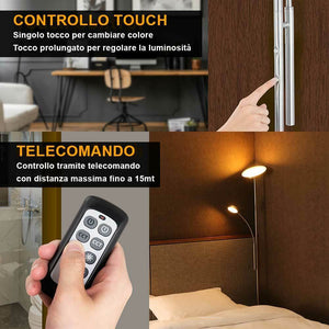 Lampada Piantana da Terra Touch LED 36W 2000Lm 2 Luci Dimmerabile con Telecomando