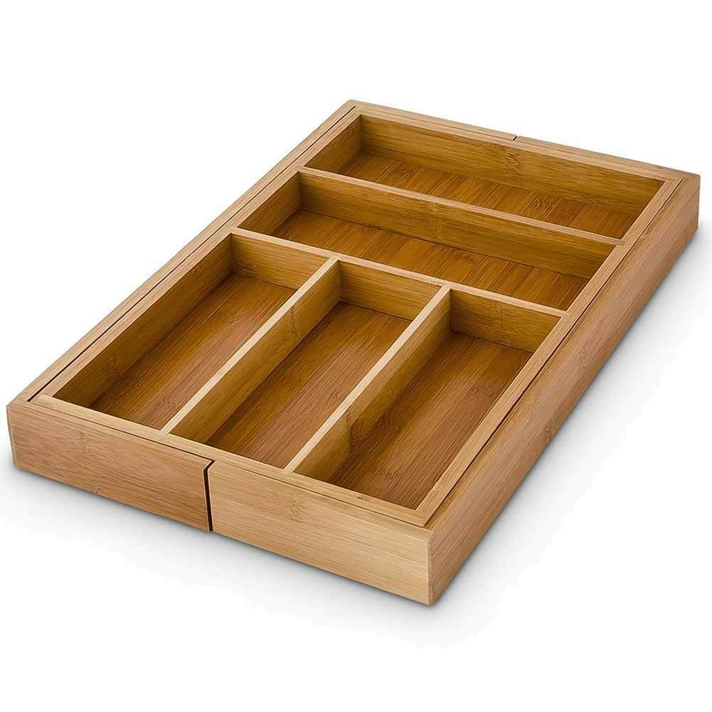 Portaposate Estensibile da Cassetto Cucina Porta Posate in Legno Bambu 46x30cm