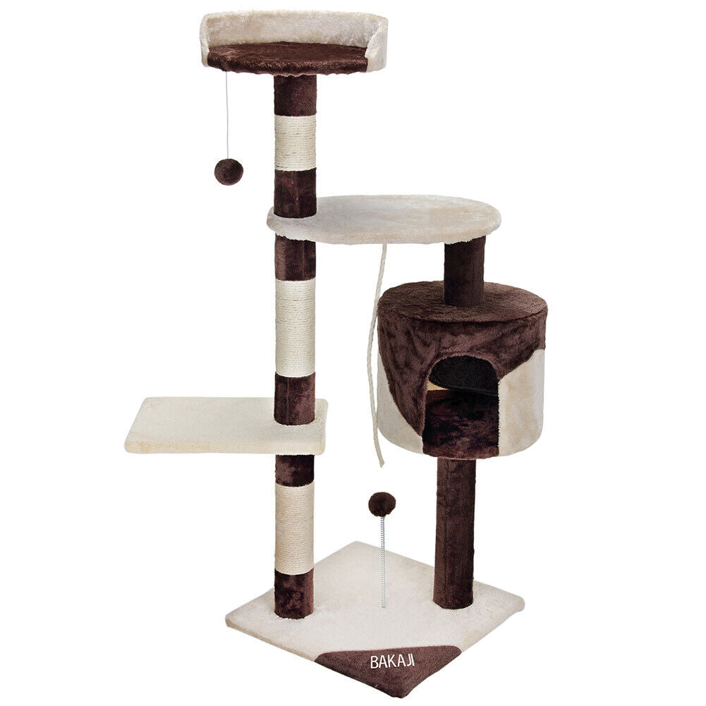 Albero Tiragraffi Gatti Parco Giochi Cuccia Graffiatoio gatto 112cm Marrone Crem