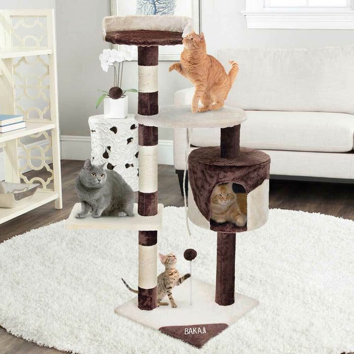 Albero Tiragraffi Gatti Parco Giochi Cuccia Graffiatoio gatto 112cm Marrone Crem