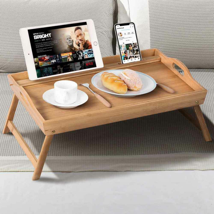 Vassoio Letto Legno Bambu Colazione Supporto Porta Tablet Smartphone Pieghevole