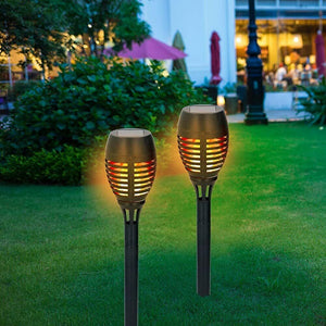 2 Lampade Giardino Effetto Fuoco 48cm Ricarica Solare Fiaccola Torcia Luce LED