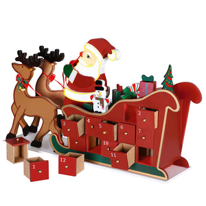 Calendario Avvento Slitta Babbo Natale Legno 24 Cassetti Decorazioni Natalizie