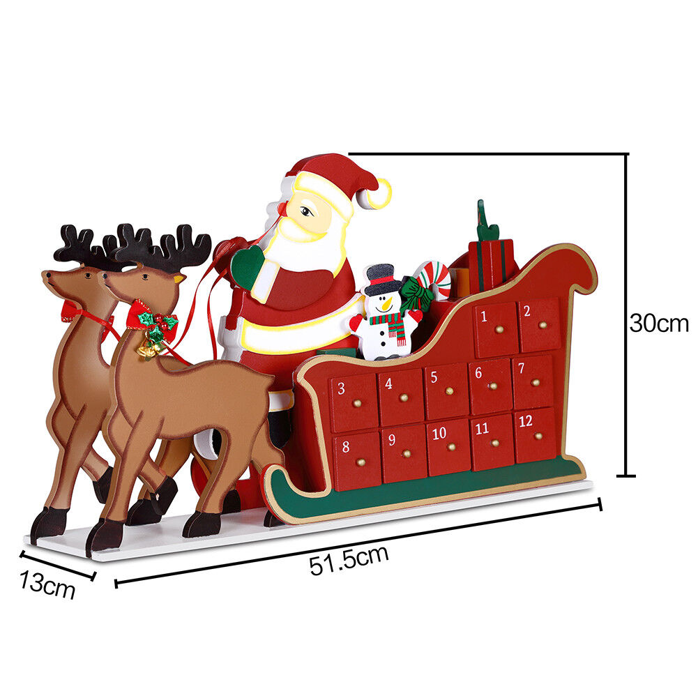 Calendario Avvento Slitta Babbo Natale Legno 24 Cassetti Decorazioni Natalizie