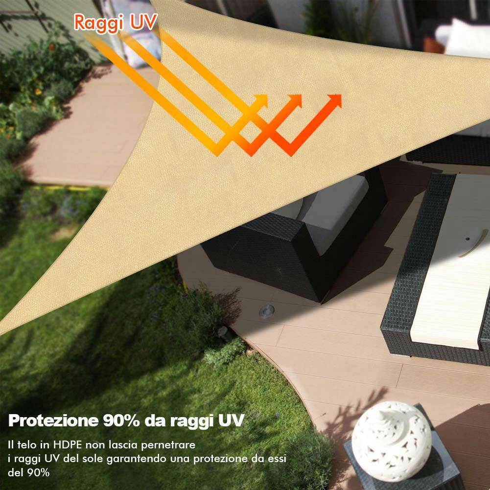 Vela Telo Parasole 4x4mt Tenda Triangolare Ombreggiante Giardino in HDPE Beige