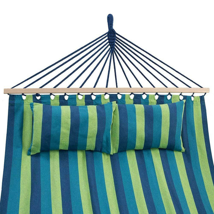 Amaca Giardino 2 Posti Legno Cotone Relax Esterno Campeggio 345x150cm Righe Blu