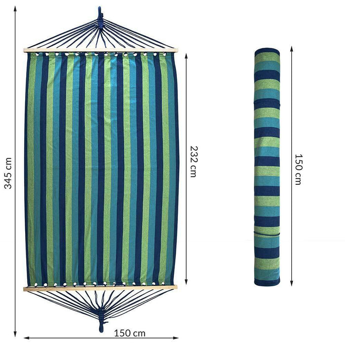 Amaca Giardino 2 Posti Legno Cotone Relax Esterno Campeggio 345x150cm Righe Blu