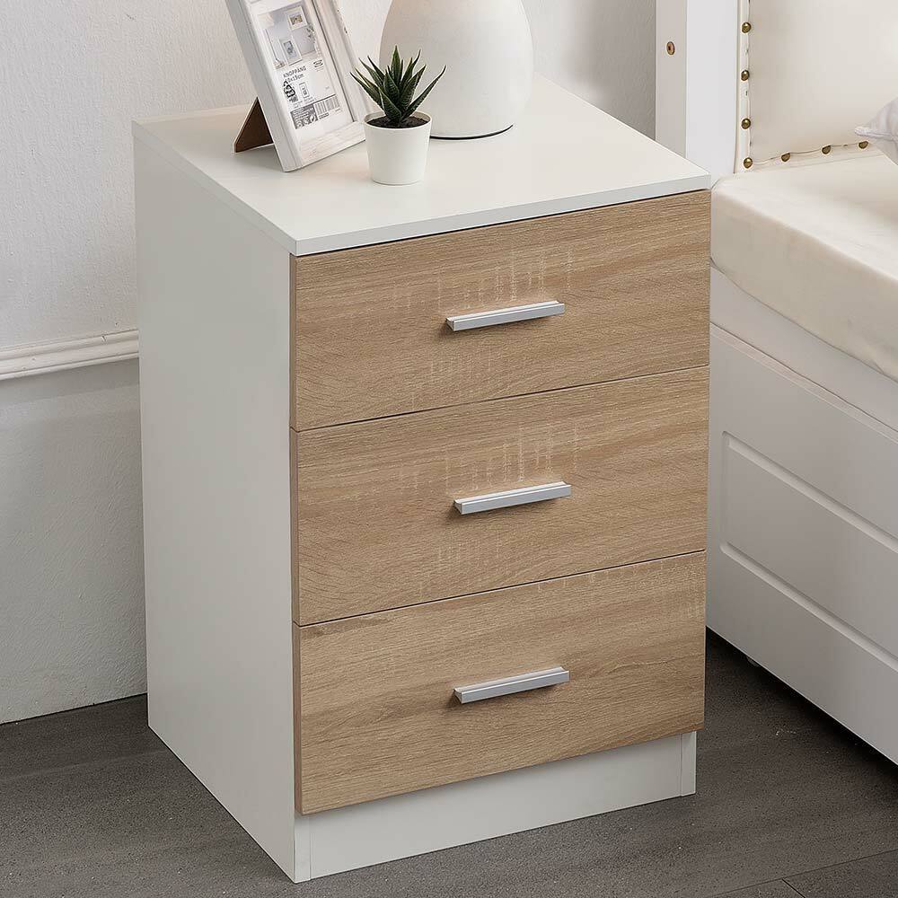 Comodino Mobiletto Cassettiera 3 Cassetti Design Moderno in legno MDF Bianco