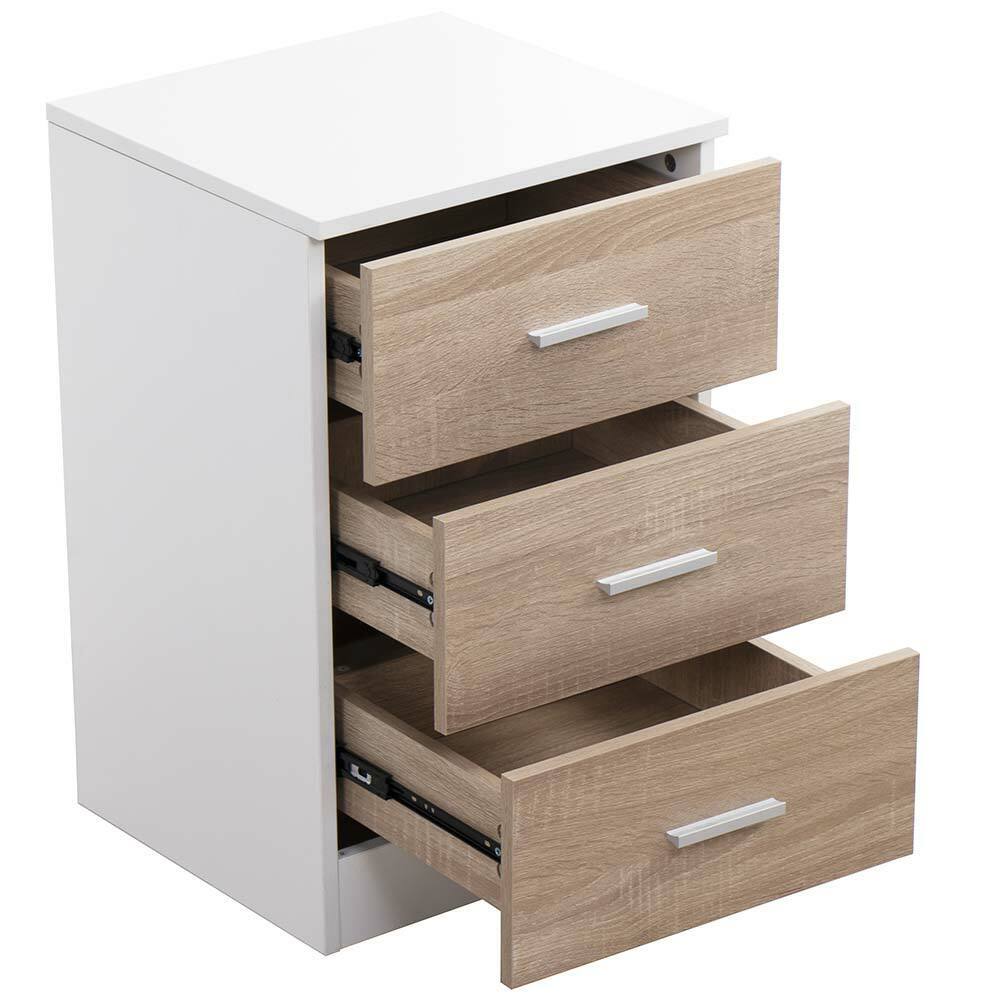 Comodino Mobiletto Cassettiera 3 Cassetti Design Moderno in legno MDF Bianco