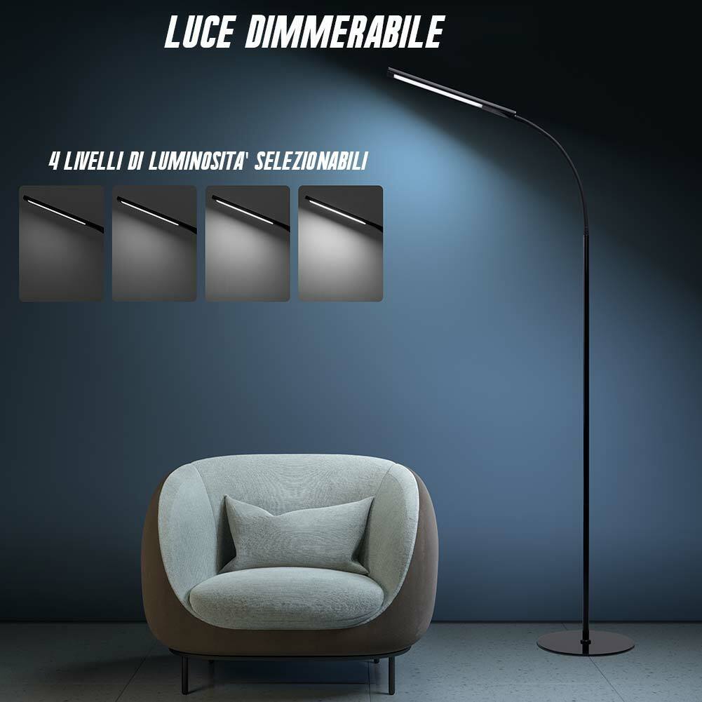 Lampada Piantana da Terra LED 7W 400Lm Moderno Luce Dimmerabile Flessibile Nero