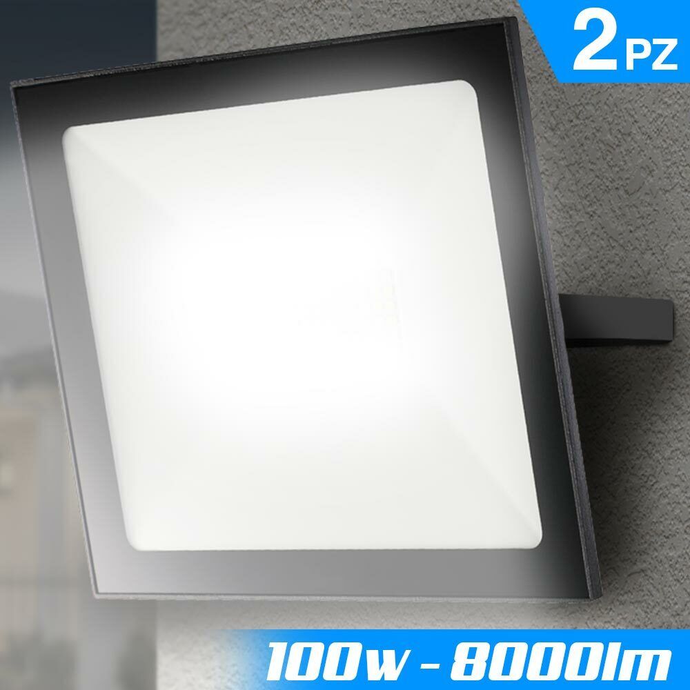 Set 2 Fari Led 100W Luce Alta Luminosita 8000lm Bianco Faro Faretti Esterno Slim