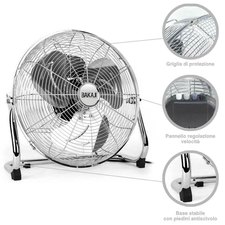 Ventilatore da terra Acciaio 90 W Pale Alluminio 45 cm 3 Velocita Oscillante