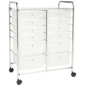 Carrello Cassettiera Multiuso Acciaio Casa Ufficio Estetista 12 Cassetti Bianco