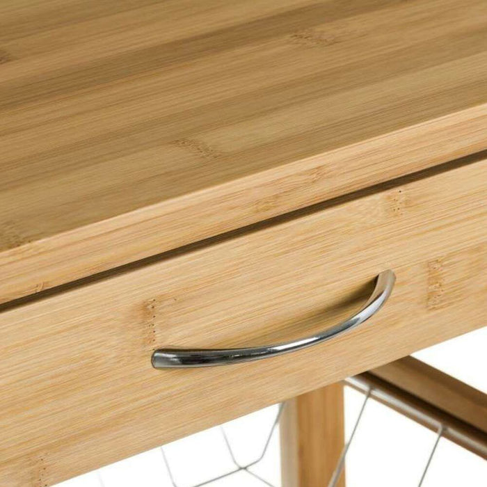 Carrello Cucina Legno Bambu con Cassetto Cestello e Mobiletto 2 Ante 4 Ruote