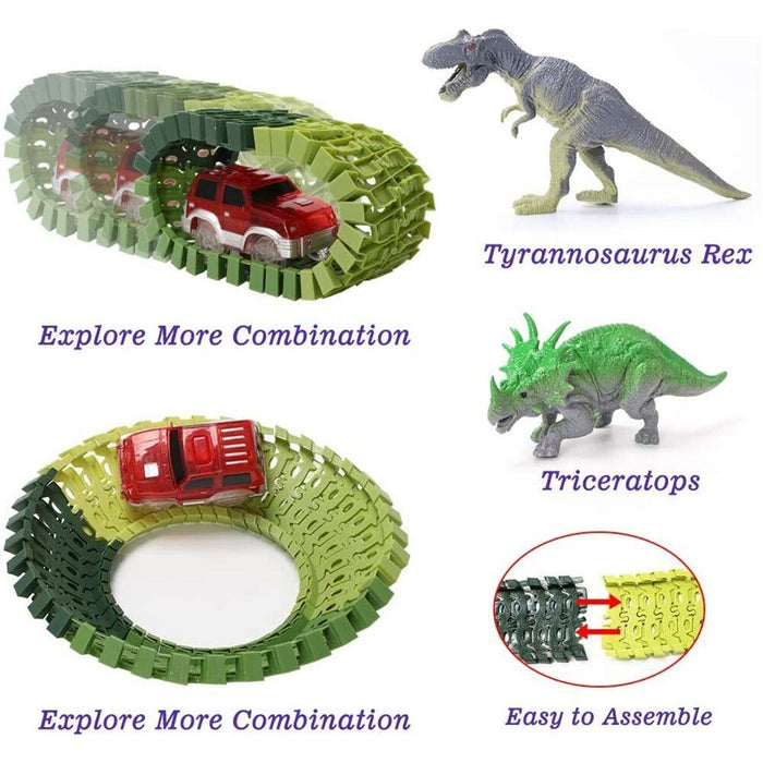 Pista Macchinine Flessibile Parco Dinosauri Costruzione 173pz con Macchinina