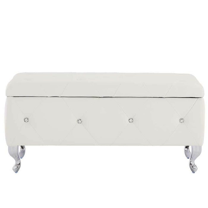 Cassapanca Pouf Contenitore Panca Sgabello Poggiapiedi Legno Ecopelle Bianco