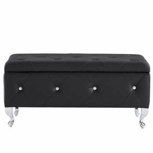 Cassapanca Pouf Contenitore Panca Sgabello Poggiapiedi Legno Ecopelle Nero