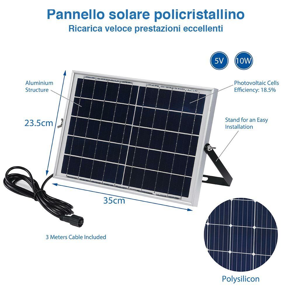 Faro LED 60W con Pannello Solare Luce Esterno Alta Luminosita 600lm + Telecomand