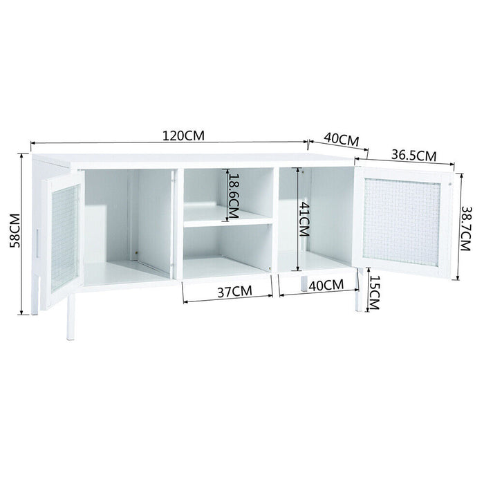 Armadietto Mobiletto TV in Metallo Vetro Mobile Basso Televisione Bianco Moderno