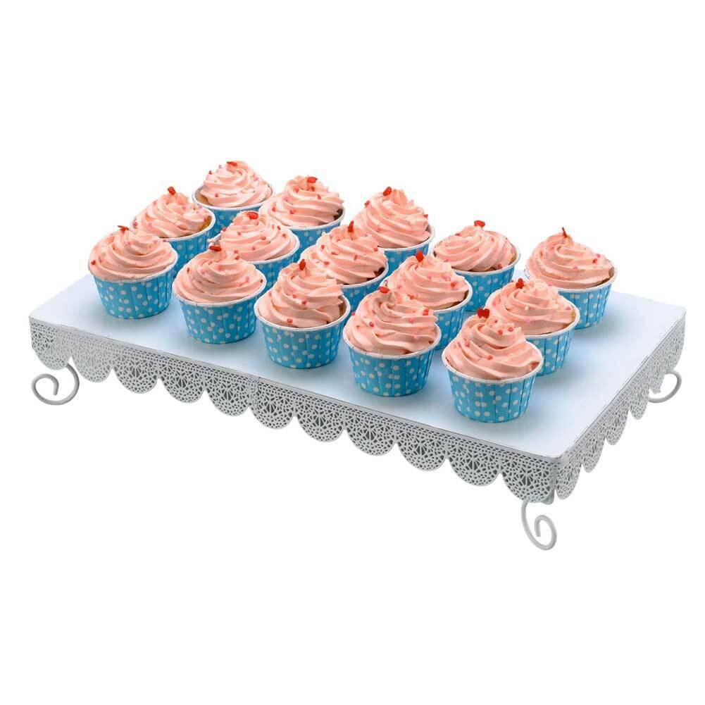 Set 2pz Alzatina Porta Dolci Cupcake Muffin Stand Alzata Vassoio Metallo Bianco